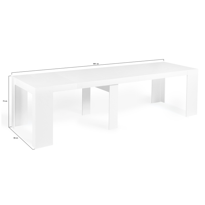 Table console extensible ORLANDO 14 personnes 300 cm bois blanc