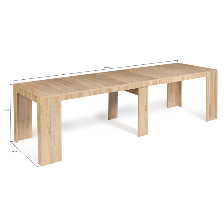 Table console extensible ORLANDO 14 personnes 300 cm bois façon hêtre