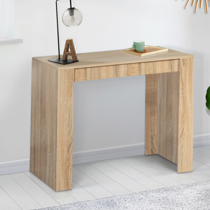 Table console extensible ORLANDO 6 personnes 140 cm bois façon hêtre