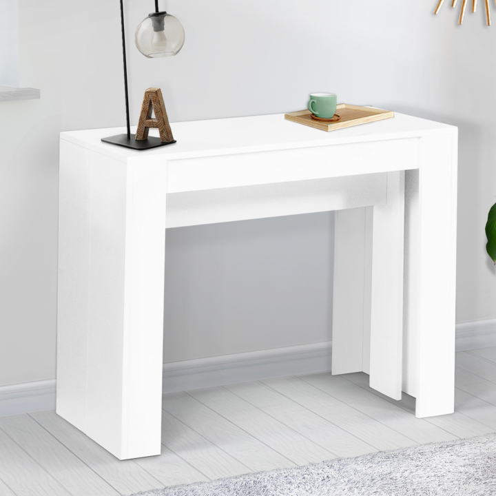 Mesa consola extensible para 10 personas, madera blanca | ID Market