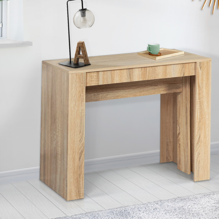 Table console extensible ORLANDO 14 personnes 300 cm bois façon hêtre