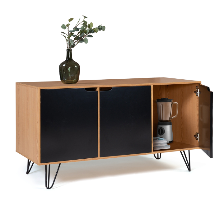 Buffet bas vintage 113 cm NOEMI 3 portes bois pied épingle