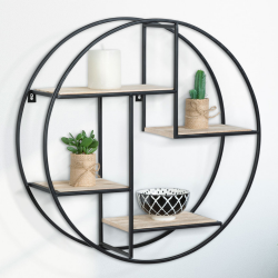 Etagère murale ronde LILY 4 niveaux bois et métal épais design industriel