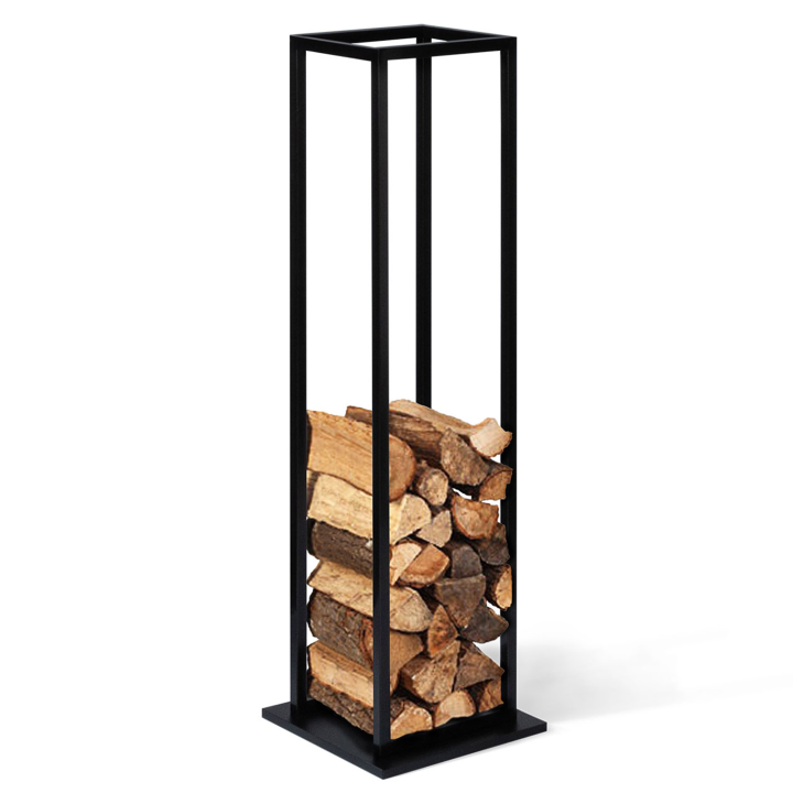 Range bûches vertical acier noir avec étagère H.112 CM pour cheminée