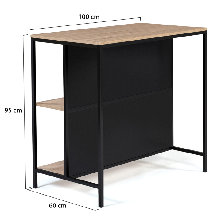 Mesa de isla industrial con 2 estantes de metal y madera - DETROIT | ID Market
