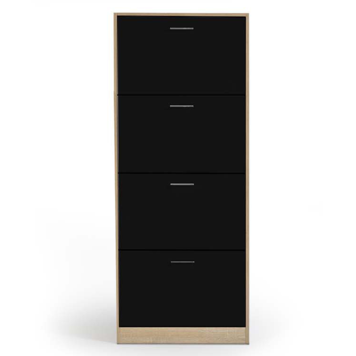 Mueble zapatero imitación haya 4 puertas negro - ID Market