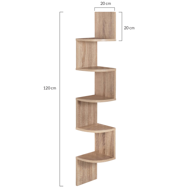 Etagère murale d'angle ISA 5 niveaux façon hêtre