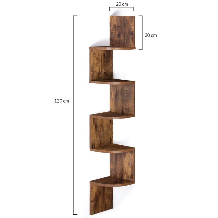 Estantería esquinera barata de 5 niveles de madera envejecida - ISA | ID Market