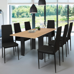 Mesa de comedor extensible para 6 a 8 personas en negro y imitación de haya | ID Market