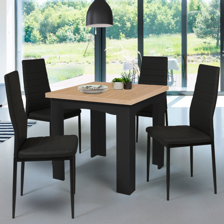 Mesa de comedor extensible para 6 a 8 personas en negro y imitación de haya | ID Market