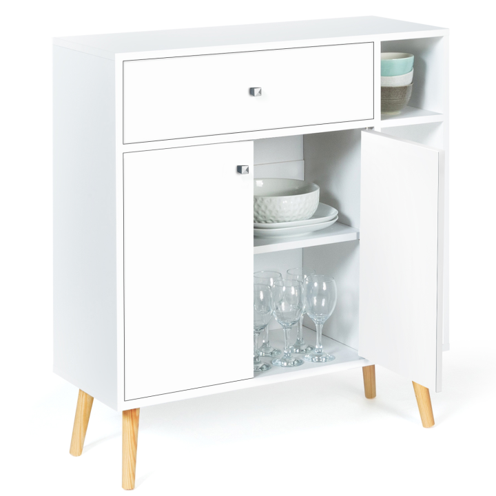 Meuble de rangement EMMIE scandinave bois blanc avec placard et tiroir