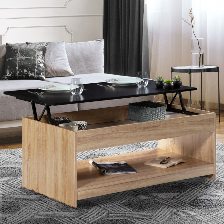 Mesa de centro elevable en imitación madera de haya y negro - SOA | ID Market