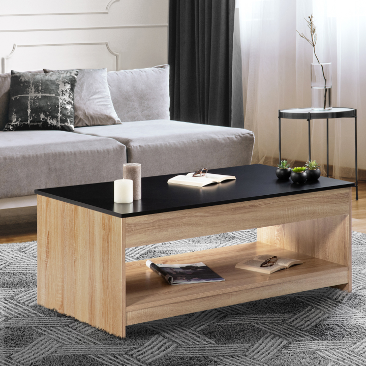 Mesa de centro elevable en imitación madera de haya y negro - SOA | ID Market