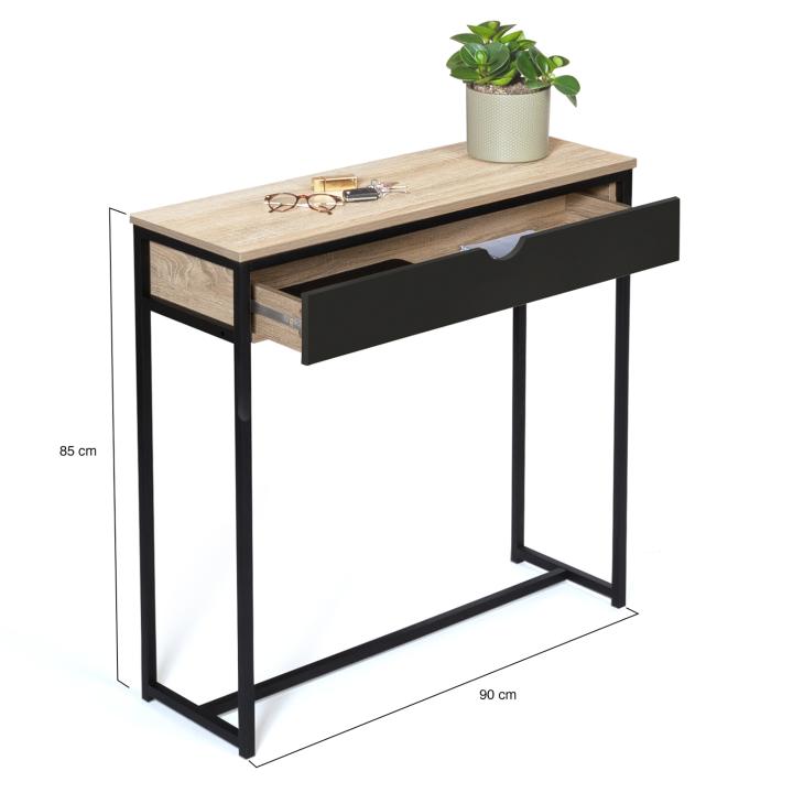 Console 1 tiroir noir BOSTON design industriel