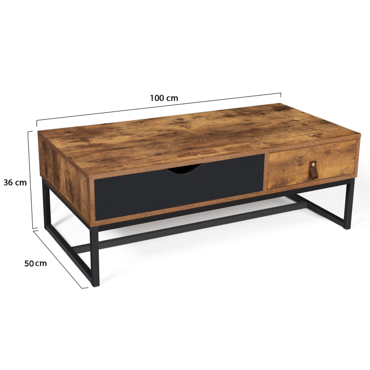 Table basse CHICAGO 2 tiroirs design industriel