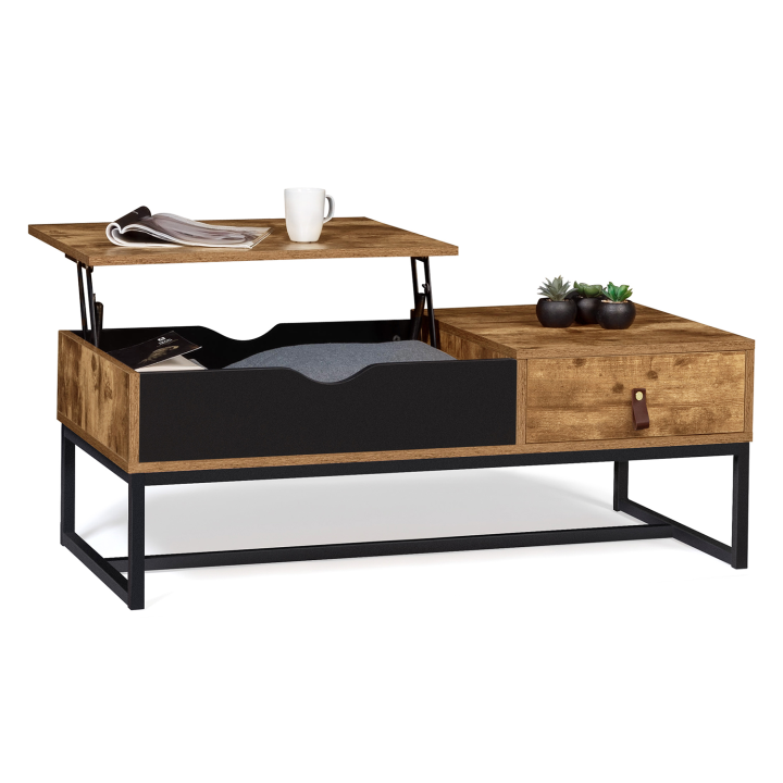 Table basse plateau relevable CHICAGO 1 tiroir design industriel