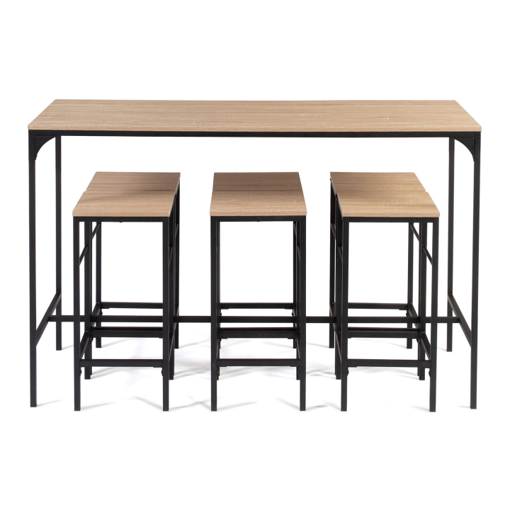 Ensemble table haute de bar DETROIT 150 cm et 6 tabourets design industriel