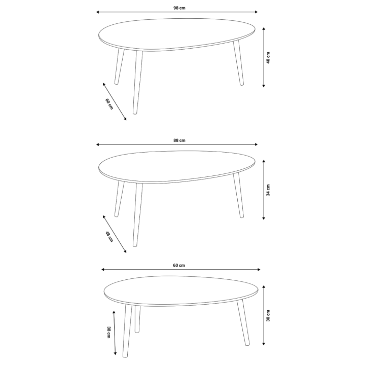 Lot de 3 tables basses gigognes GIGI laquées blanc