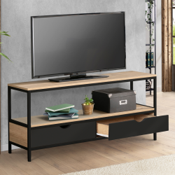 Meuble TV 113 cm 2 tiroirs noirs BOSTON design industriel