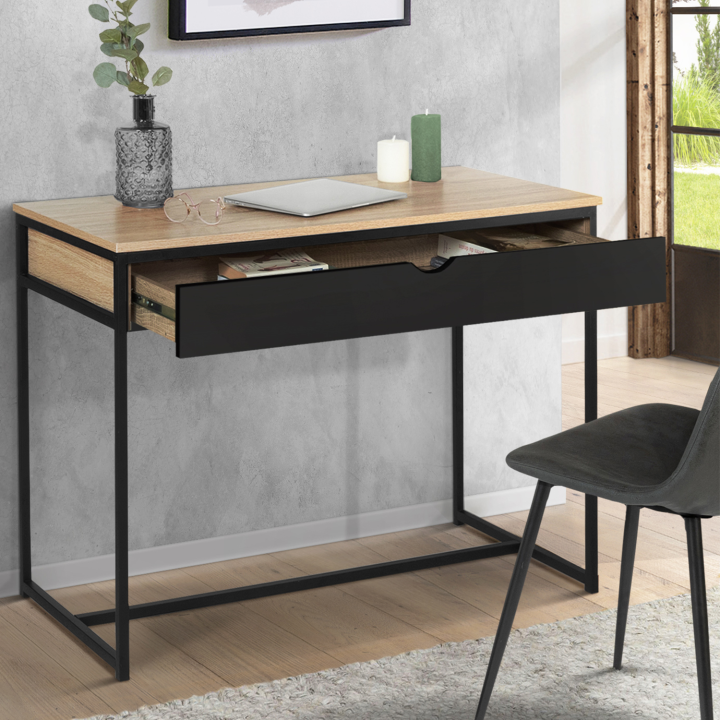 Bureau 1 tiroir BOSTON noir design industriel