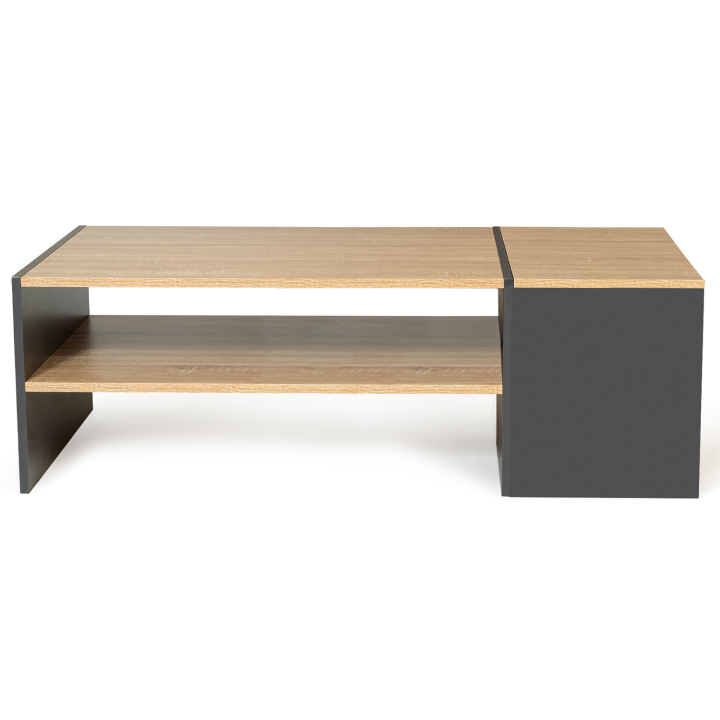 Table basse bar contemporaine IZIA avec coffre gris et bois