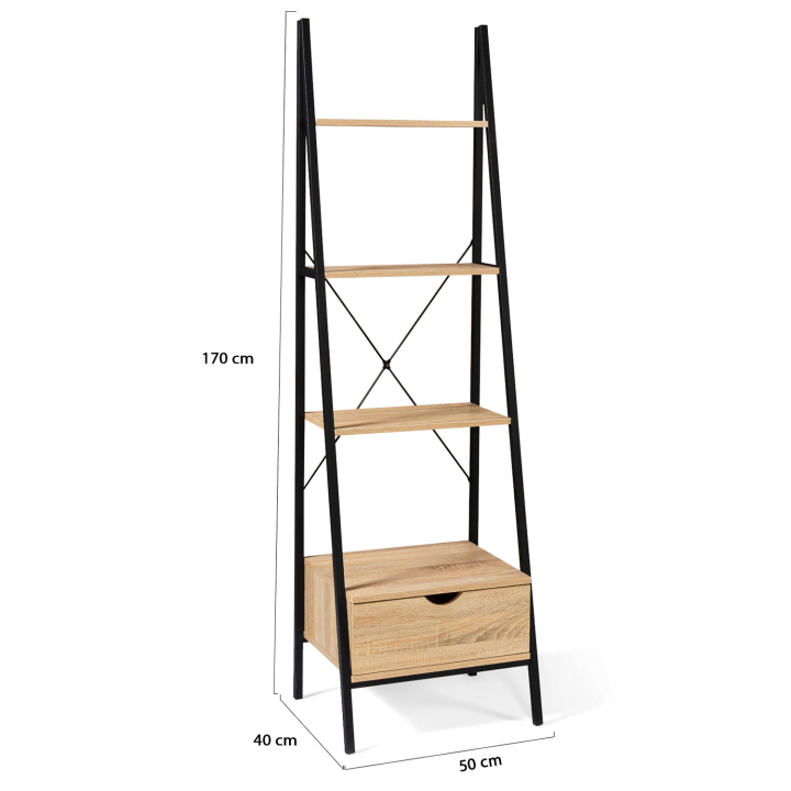 Etagère échelle 4 niveaux avec tiroir DETROIT design industriel