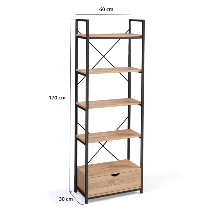 Etagère 5 niveaux avec tiroir DETROIT design industriel