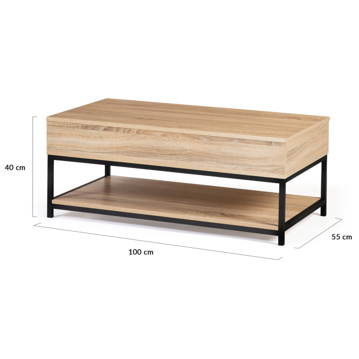 Mesa de centro industrial con tablero elevable de madera y metal - DETROIT | ID Market