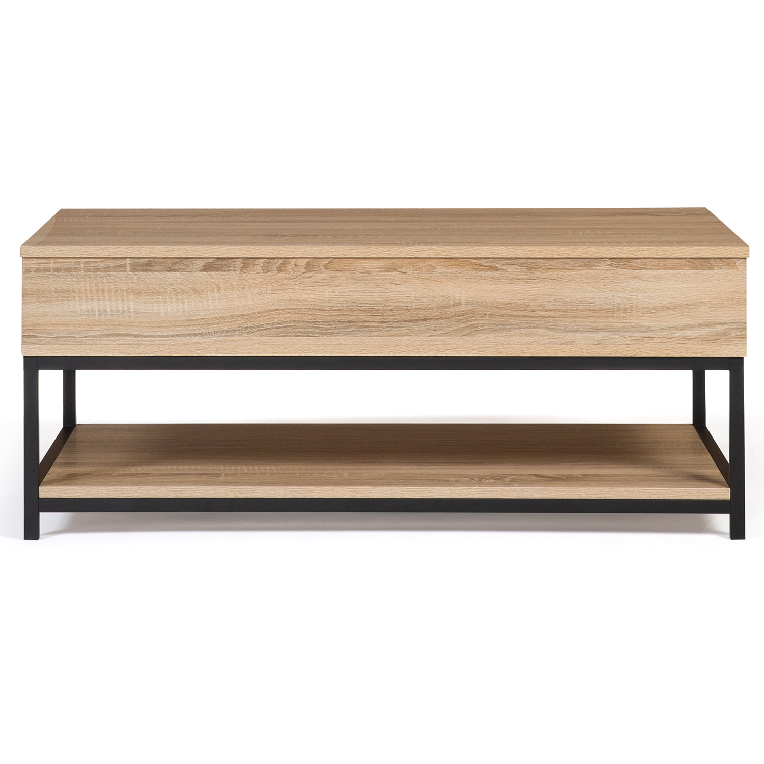 Table basse industrielle plateau relevable bois et métal avec coffre -  DETROIT