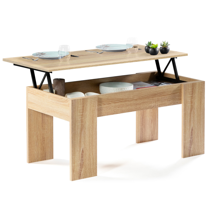 Table basse plateau relevable TARA bois imitation hêtre