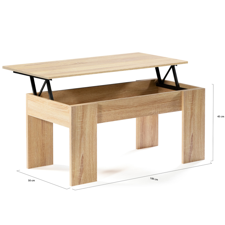 Table basse plateau relevable TARA bois imitation hêtre