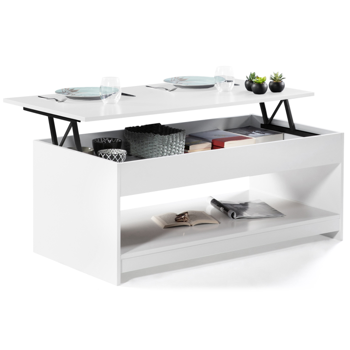 Table basse plateau relevable SOA bois blanc