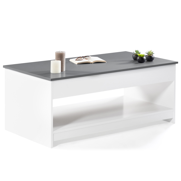 Table basse plateau relevable SOA blanche plateau gris