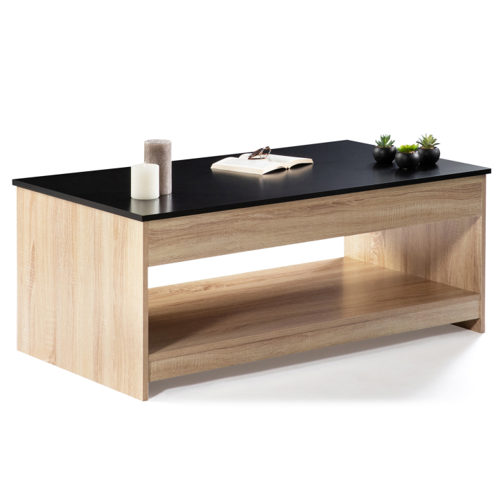 Mesa de centro elevable en imitación madera de haya y negro - SOA | ID Market