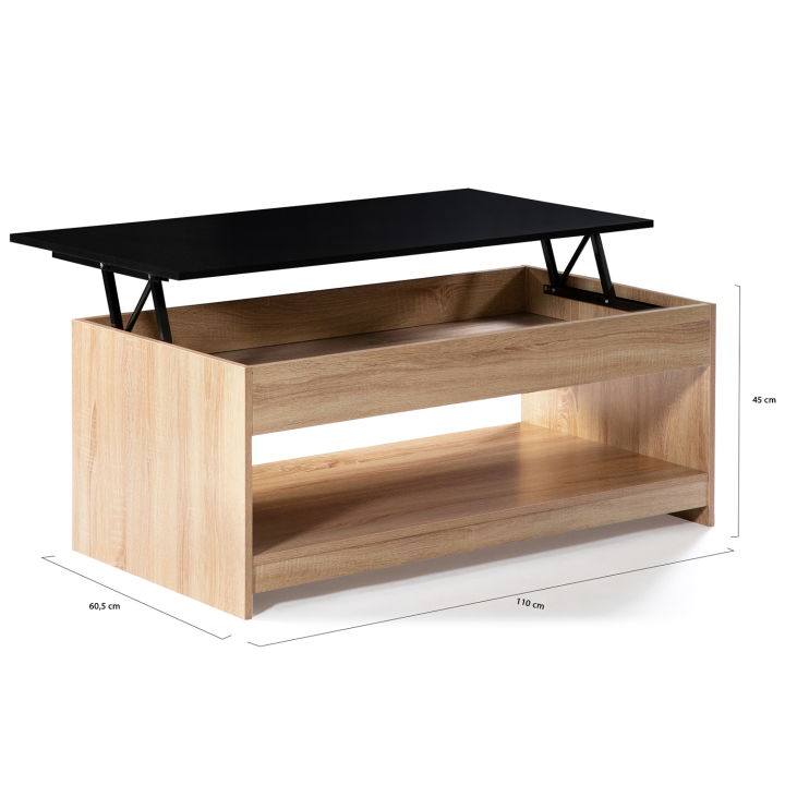 Mesa de centro elevable en imitación madera de haya y negro - SOA | ID Market