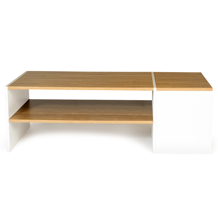 Table basse bar contemporaine IZIA avec coffre blanc et bois