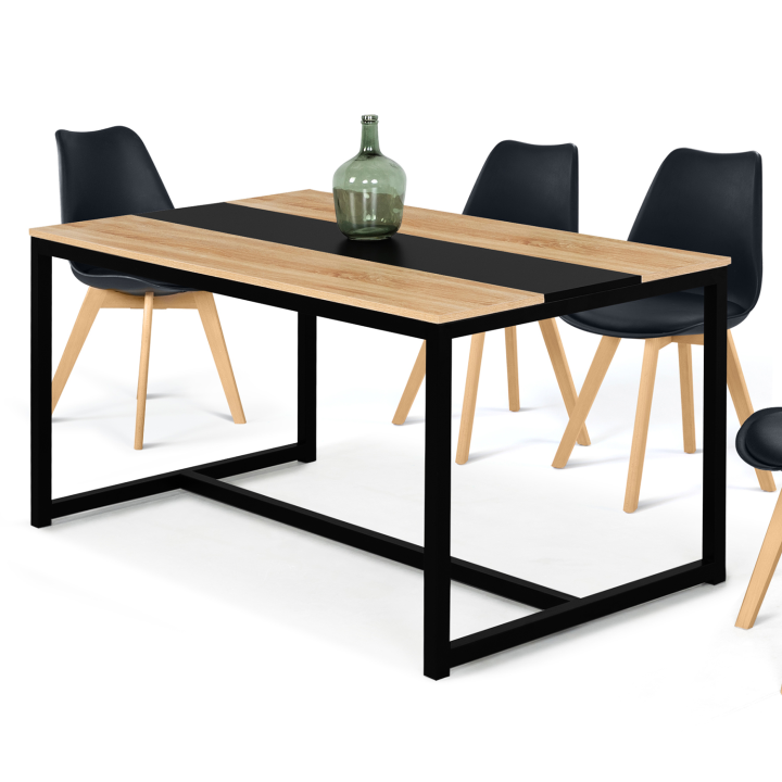 Table à manger rectangle DOVER 6 personnes bande centrale noire design industriel 150 cm