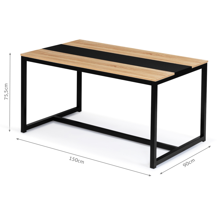 Table à manger rectangle DOVER 6 personnes bande centrale noire design industriel 150 cm