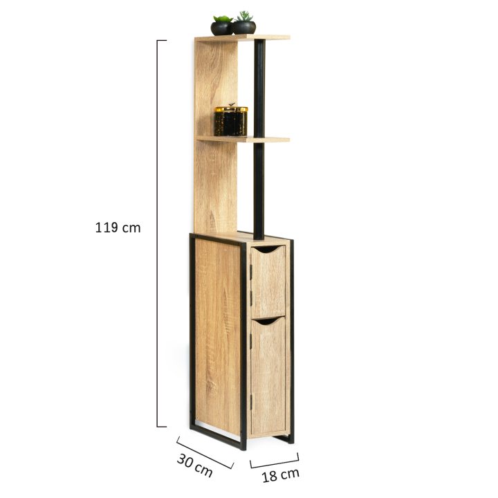 Meuble WC 2 portes DETROIT avec étagères design industriel