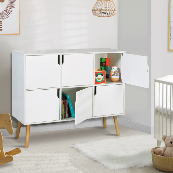 Meuble de rangement cube enfant avec 6 cases en bois blanc