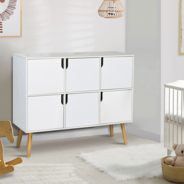 Meuble de rangement cube enfant avec 6 cases en bois blanc