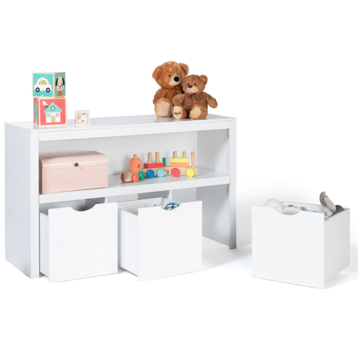 Meuble de rangement enfant avec 3 cubes en bois blanc