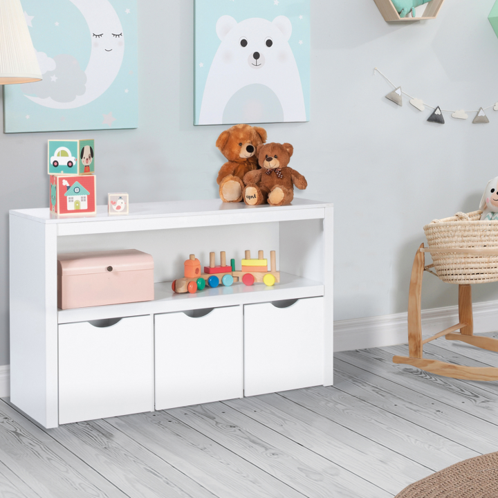 Meuble de rangement enfant avec 3 cubes en bois blanc