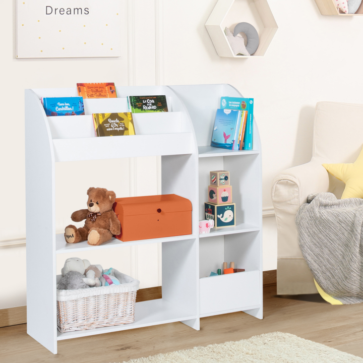 Etagère de rangement jouets et bibliothèque enfants en bois blanc