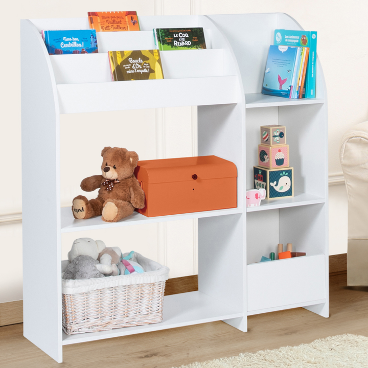 Etagère de rangement jouets et bibliothèque enfants en bois blanc