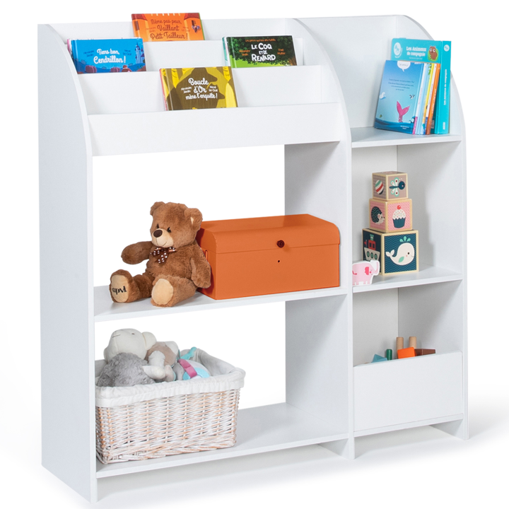 Etagère de rangement jouets et bibliothèque enfants en bois blanc