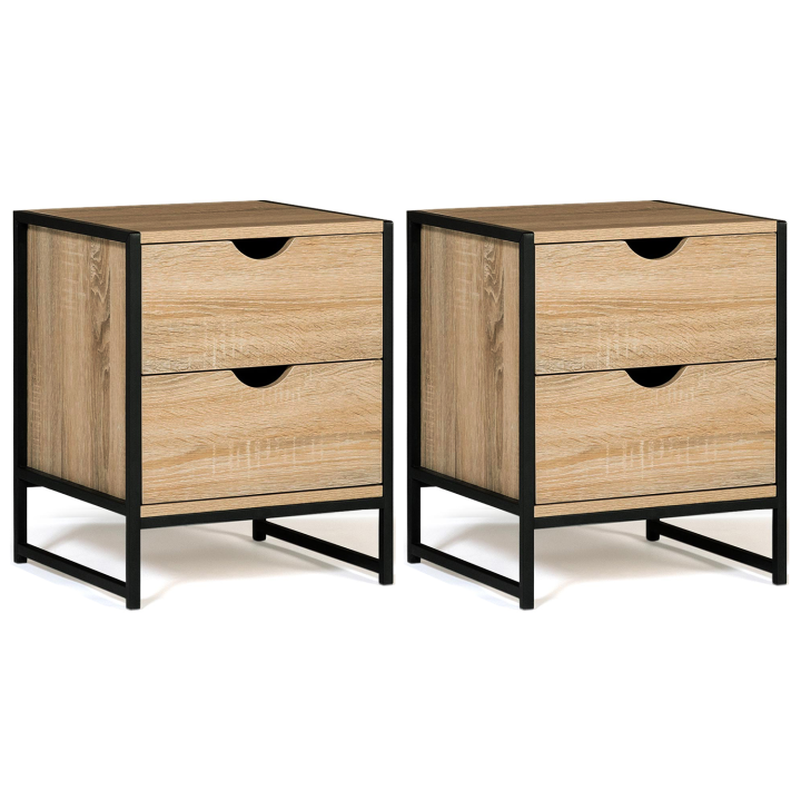 Lot de 2 tables de chevet DETROIT 2 tiroirs design industriel