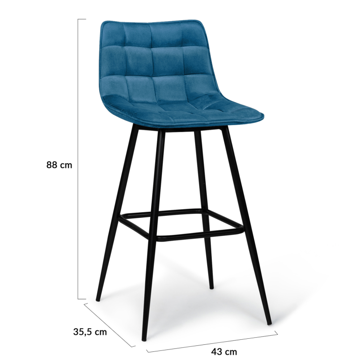 Lot de 4 tabourets de bar MADY en velours bleu