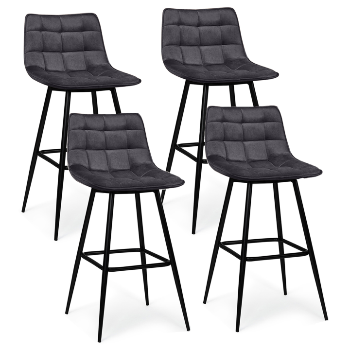 Lot de 4 tabourets de bar MADY en velours gris foncé