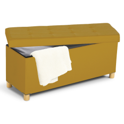 Banc coffre rangement sur pied 100 cm tissu jaune moutarde